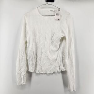 Mango Home Women's Small White Long Sleeve Ruched Shirt‎ and Pants Set